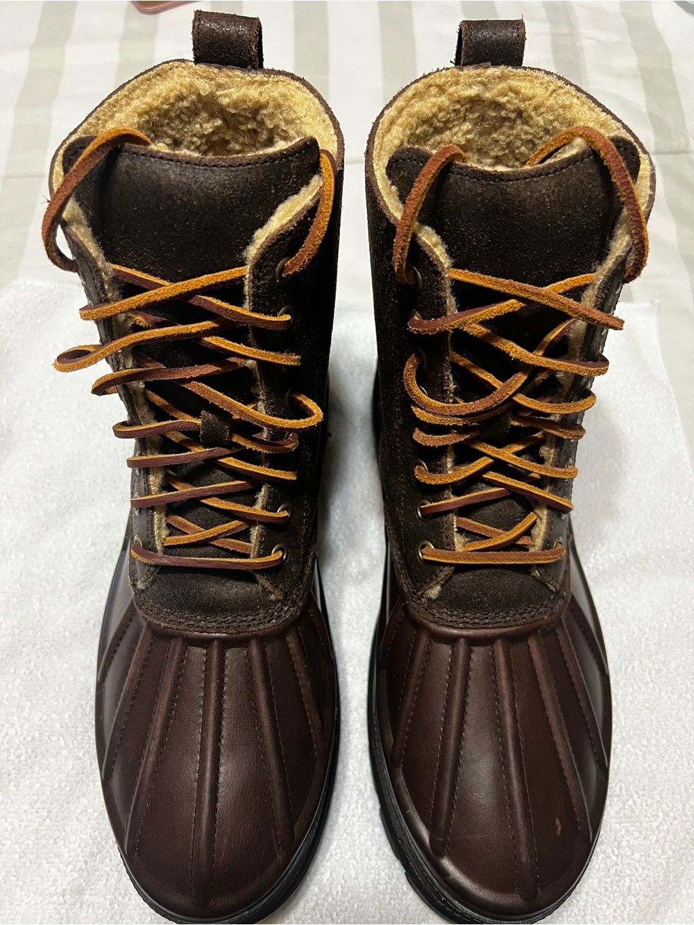 Polo by Ralph Lauren Brown Lace-Up Shearling-Trim Duck Boots